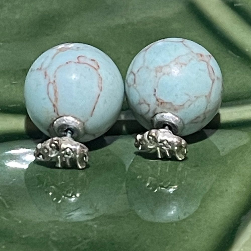 Miniature Elephant Earrings with Turquoise Ball Backs